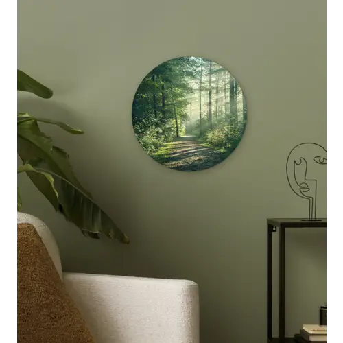 Bos - Pad - Zon - Bomen - Groen - Natuur Wandcirkel kunststof plaat 5mm dik klein -sfeer3