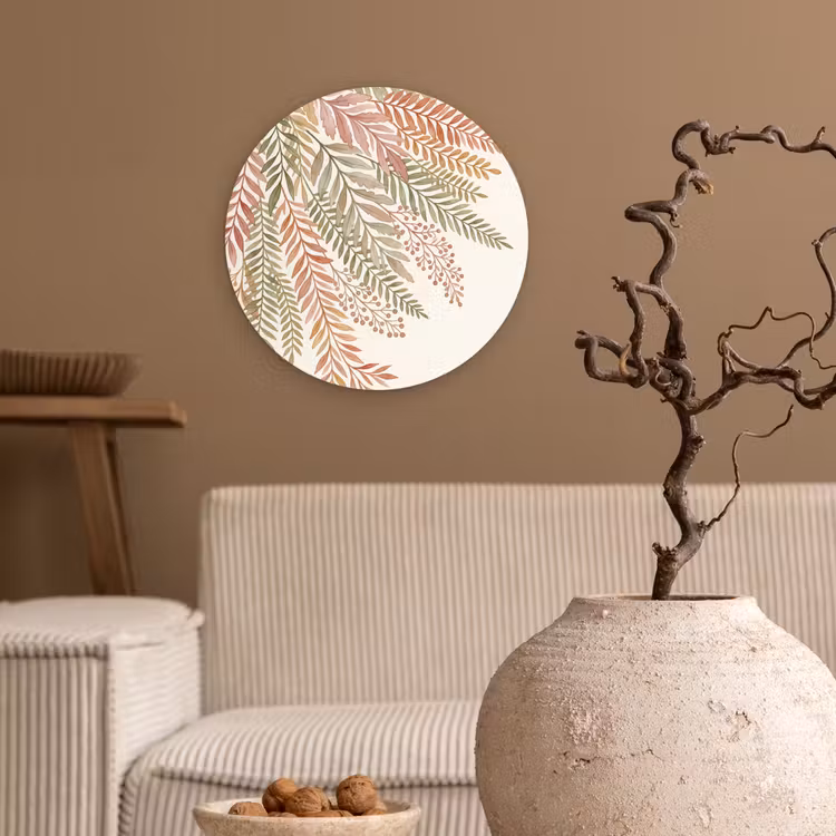 Botanisch - Aquarel - Kleurrijk Wandcirkel kunststof plaat 5mm dik klein -sfeer1