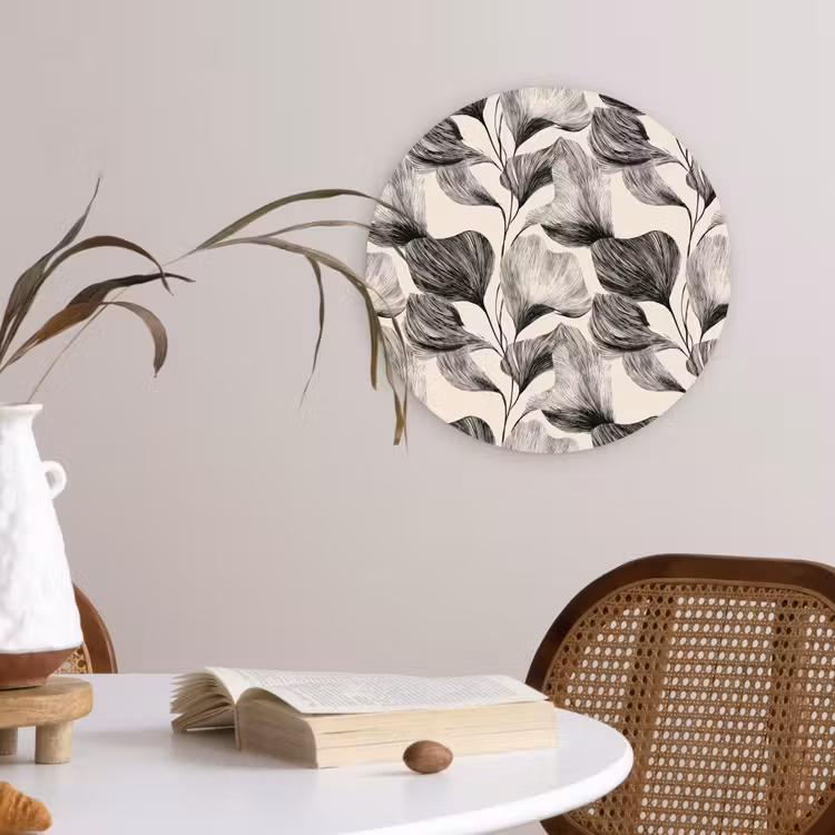 Botanisch - Bladeren - Zwart Wandcirkel kunststof plaat 5mm dik klein 188 -sfeer4