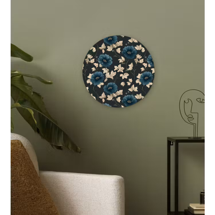 Botanisch - Bloemen - Blauw Wandcirkel kunststof plaat 5mm dik klein 188 -sfeer3
