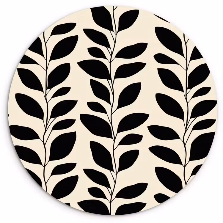 Botanisch - Dessin - Zwart - Beige Wandcirkel kunststof plaat 5mm dik klein 188 -3d