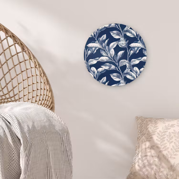Botanisch - Patroon - Blauw Wandcirkel kunststof plaat 5mm dik klein 188 -sfeer5