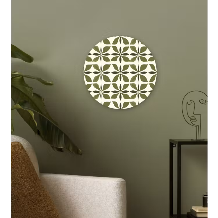 Botanisch - Retro - Groen Wandcirkel kunststof plaat 5mm dik klein 188 -sfeer3