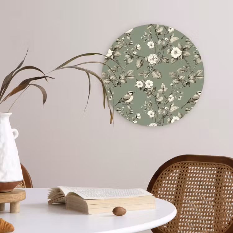 Botanisch - Vogels - Groen Wandcirkel kunststof plaat 5mm dik klein 188 -sfeer4