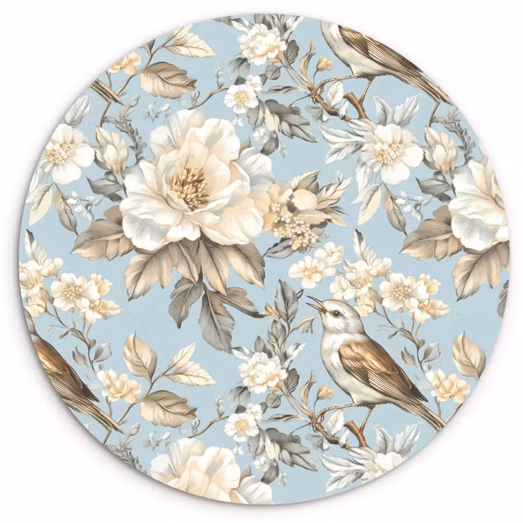Botanisch - Zangvogel - Blauw Wandcirkel kunststof plaat 5mm dik klein 188 -3d