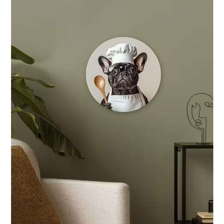 Bril - Hond - Kok Wandcirkel kunststof plaat 5mm dik klein -sfeer3