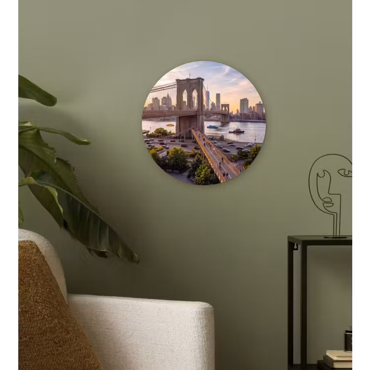 Brug - Rivier - Stad - Zonsondergang - Architectuur Wandcirkel kunststof plaat 5mm dik klein -sfeer3