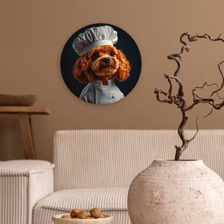 Bruin - Kok - Hondje Wandcirkel kunststof plaat 5mm dik klein -sfeer1