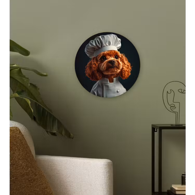 Bruin - Kok - Hondje Wandcirkel kunststof plaat 5mm dik klein -sfeer3
