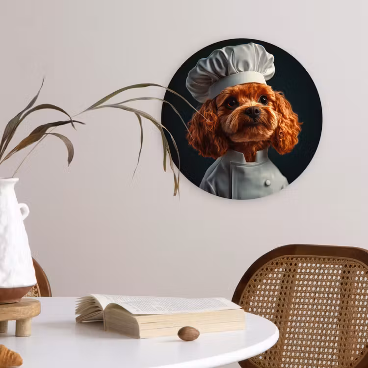 Bruin - Kok - Hondje Wandcirkel kunststof plaat 5mm dik klein -sfeer4
