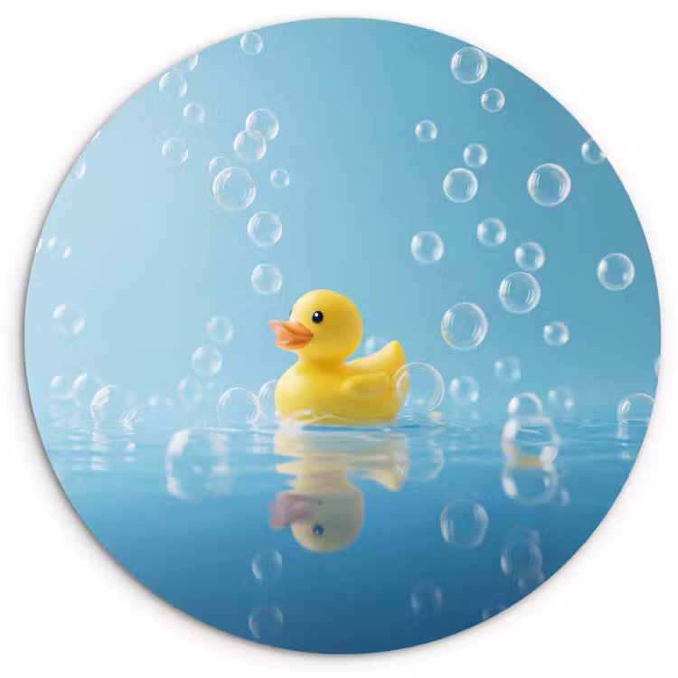 Bubbels - Badeend - Geel Wandcirkel kunststof plaat 5mm dik klein -3d
