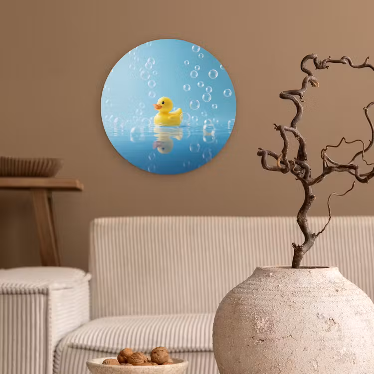 Bubbels - Badeend - Geel Wandcirkel kunststof plaat 5mm dik klein -sfeer1
