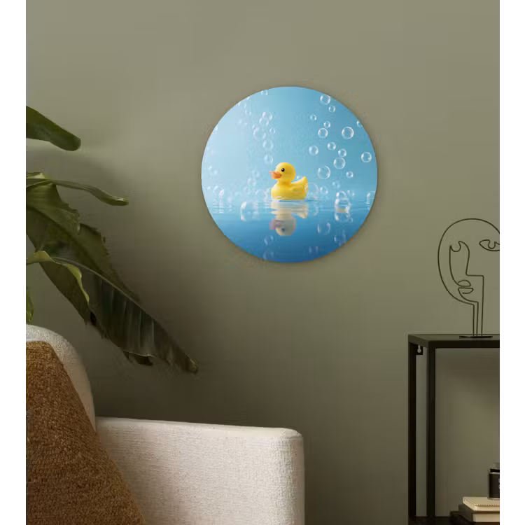 Bubbels - Badeend - Geel Wandcirkel kunststof plaat 5mm dik klein -sfeer3