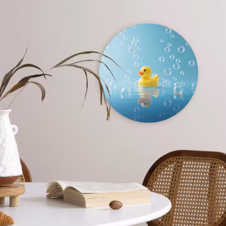Bubbels - Badeend - Geel Wandcirkel kunststof plaat 5mm dik klein -sfeer4