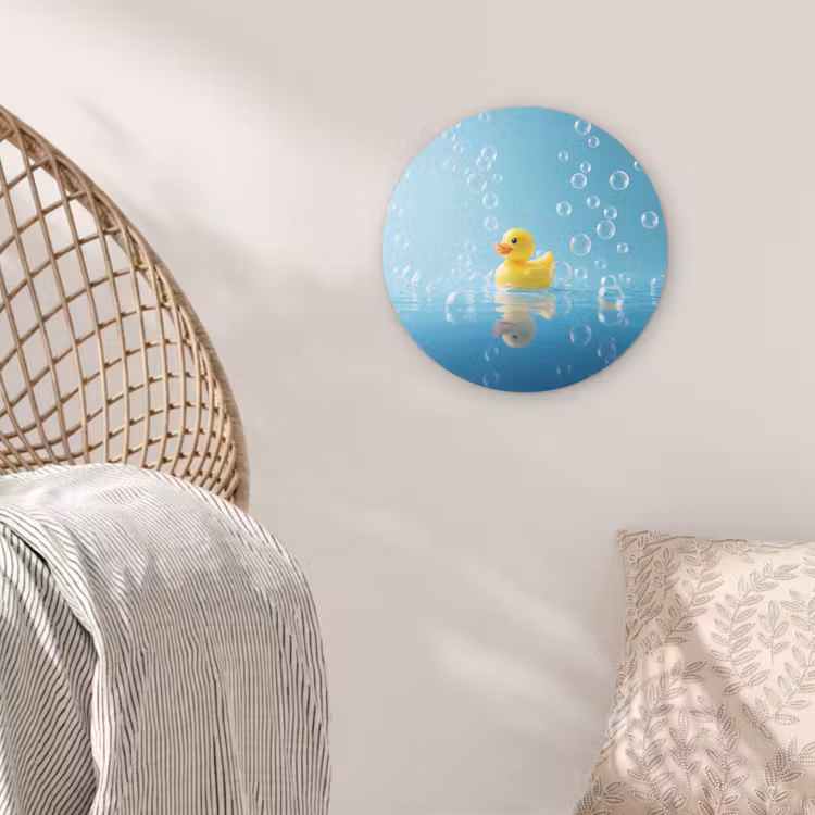 Bubbels - Badeend - Geel Wandcirkel kunststof plaat 5mm dik klein -sfeer5