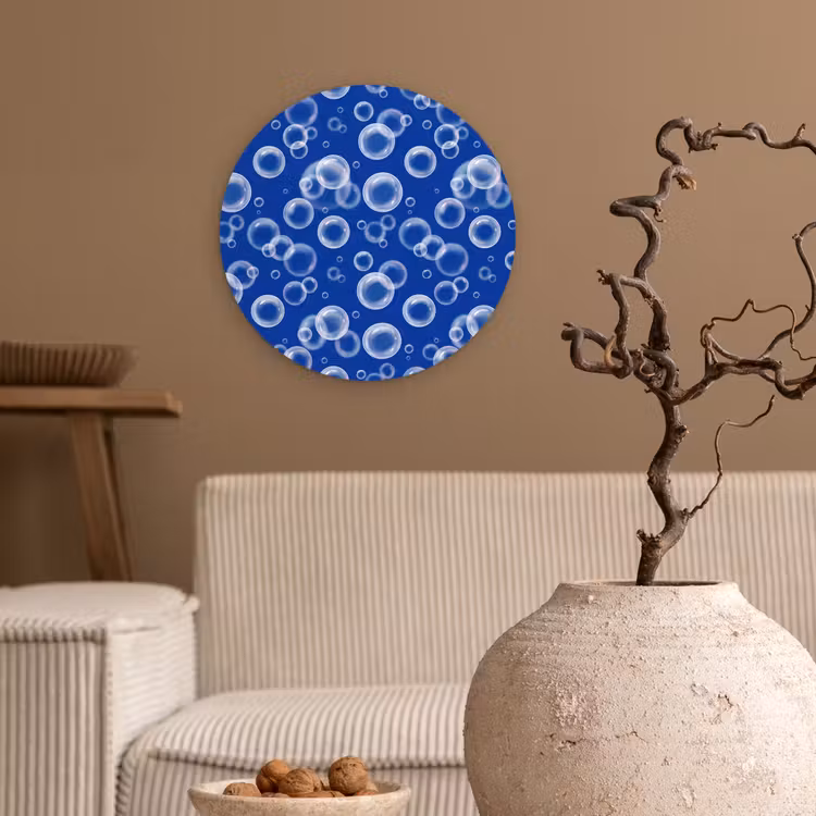 Bubbels - Patroon - Blauw Wandcirkel kunststof plaat 5mm dik klein -sfeer1