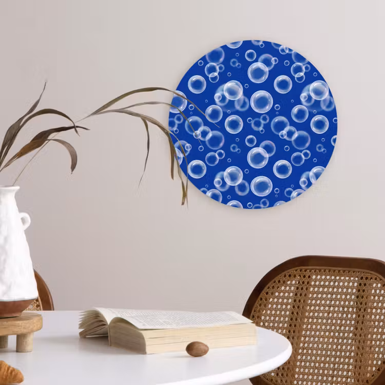 Bubbels - Patroon - Blauw Wandcirkel kunststof plaat 5mm dik klein -sfeer4