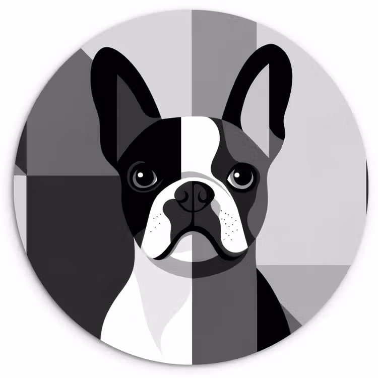 Buldog - Zwart - Abstract - Vlakken Wandcirkel kunststof plaat 5mm dik klein -3d