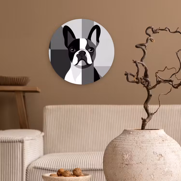 Buldog - Zwart - Abstract - Vlakken Wandcirkel kunststof plaat 5mm dik klein -sfeer1