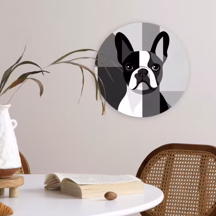 Buldog - Zwart - Abstract - Vlakken Wandcirkel kunststof plaat 5mm dik klein -sfeer4