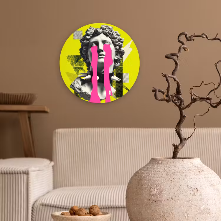 Buste - Verf - Geel Wandcirkel kunststof plaat 5mm dik klein -sfeer1