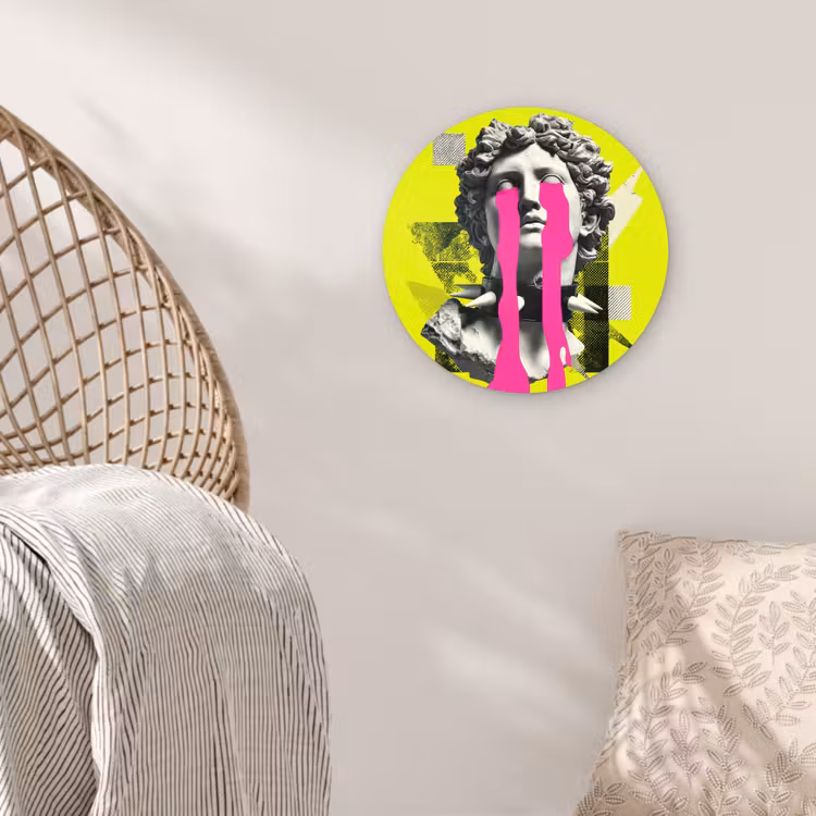 Buste - Verf - Geel Wandcirkel kunststof plaat 5mm dik klein -sfeer5