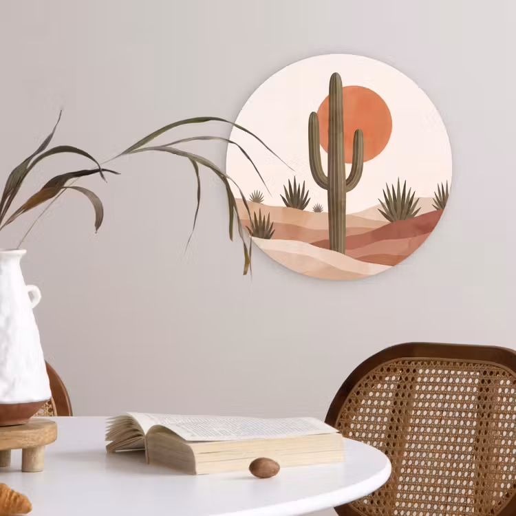 Cactus - Duinen - Modern - Landschap - Groen Wandcirkel kunststof plaat 5mm dik klein -sfeer4