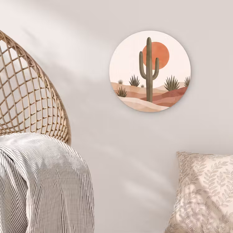 Cactus - Duinen - Modern - Landschap - Groen Wandcirkel kunststof plaat 5mm dik klein -sfeer5