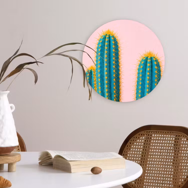 Cactussen - Modern - Pastel Wandcirkel kunststof plaat 5mm dik klein -sfeer4