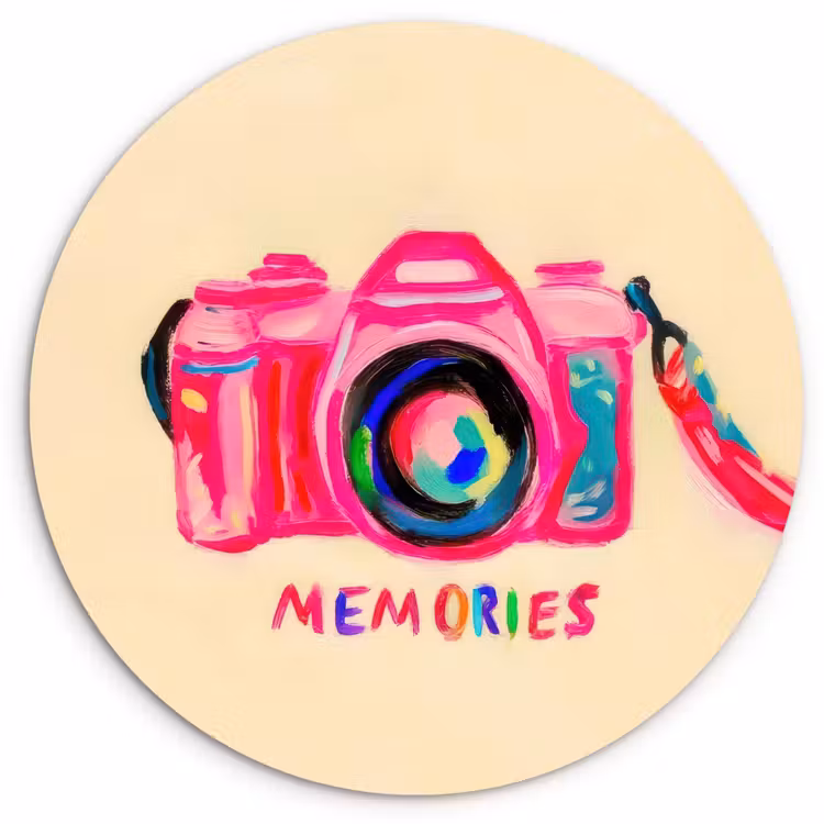 Camera - Memories - Roze - Geschilderd Wandcirkel kunststof plaat 5mm dik klein -3d