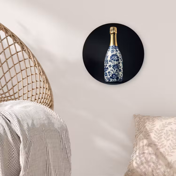 Champagne - Bloemen - Goud - Chique Wandcirkel kunststof plaat 5mm dik klein -sfeer5