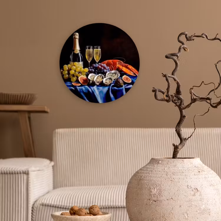 Champagne - Luxe - Oesters Wandcirkel kunststof plaat 5mm dik klein -sfeer1