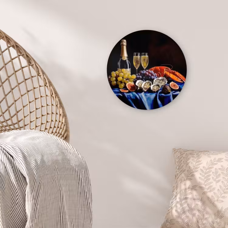 Champagne - Luxe - Oesters Wandcirkel kunststof plaat 5mm dik klein -sfeer5