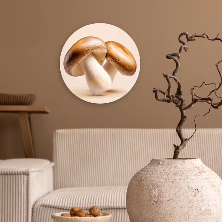 Champignons - Zacht - Beige Wandcirkel kunststof plaat 5mm dik klein -sfeer1