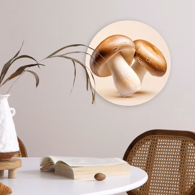 Champignons - Zacht - Beige Wandcirkel kunststof plaat 5mm dik klein -sfeer4