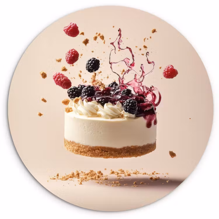 Cheesecake - Eten - Roze - Taart Wandcirkel kunststof plaat 5mm dik klein -3d
