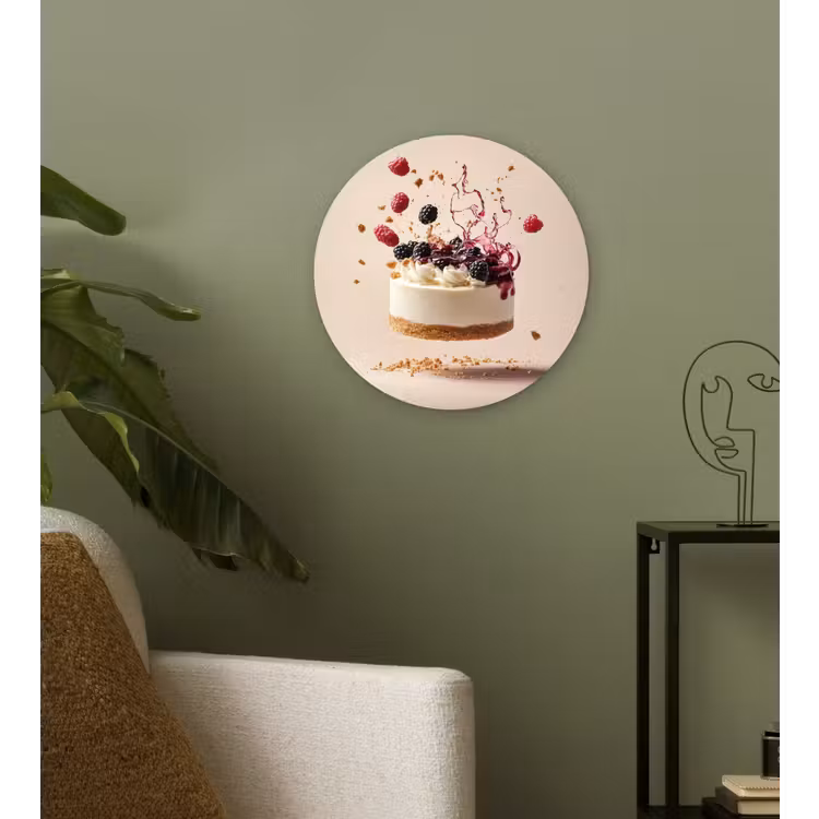 Cheesecake - Eten - Roze - Taart Wandcirkel kunststof plaat 5mm dik klein -sfeer3