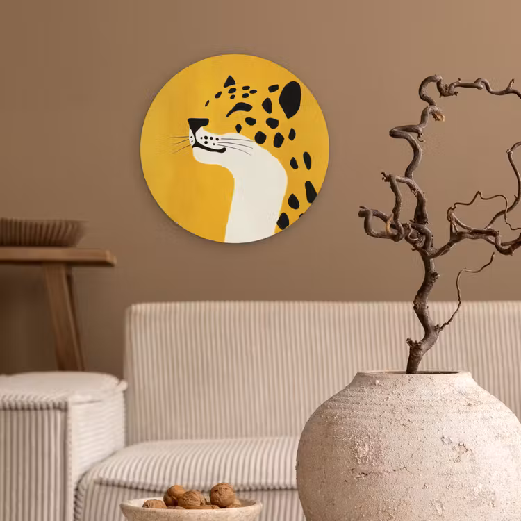 Cheetah - Illustratie - Geel Wandcirkel kunststof plaat 5mm dik klein -sfeer1