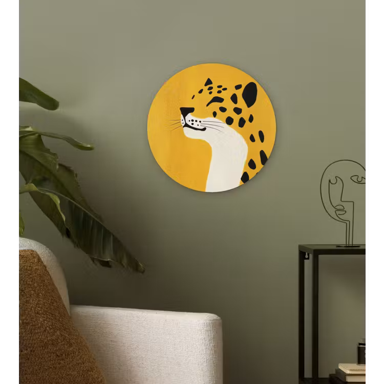 Cheetah - Illustratie - Geel Wandcirkel kunststof plaat 5mm dik klein -sfeer3