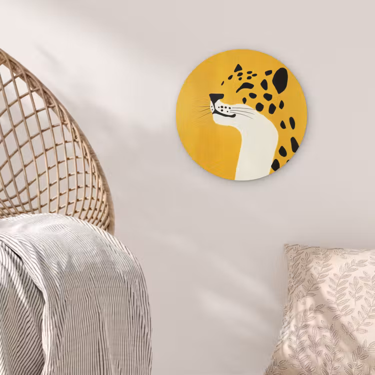 Cheetah - Illustratie - Geel Wandcirkel kunststof plaat 5mm dik klein -sfeer5