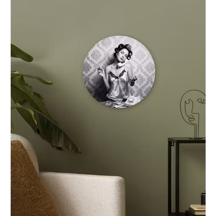 Chic - Vrouw - Zwart - Wit Wandcirkel kunststof plaat 5mm dik klein -sfeer3