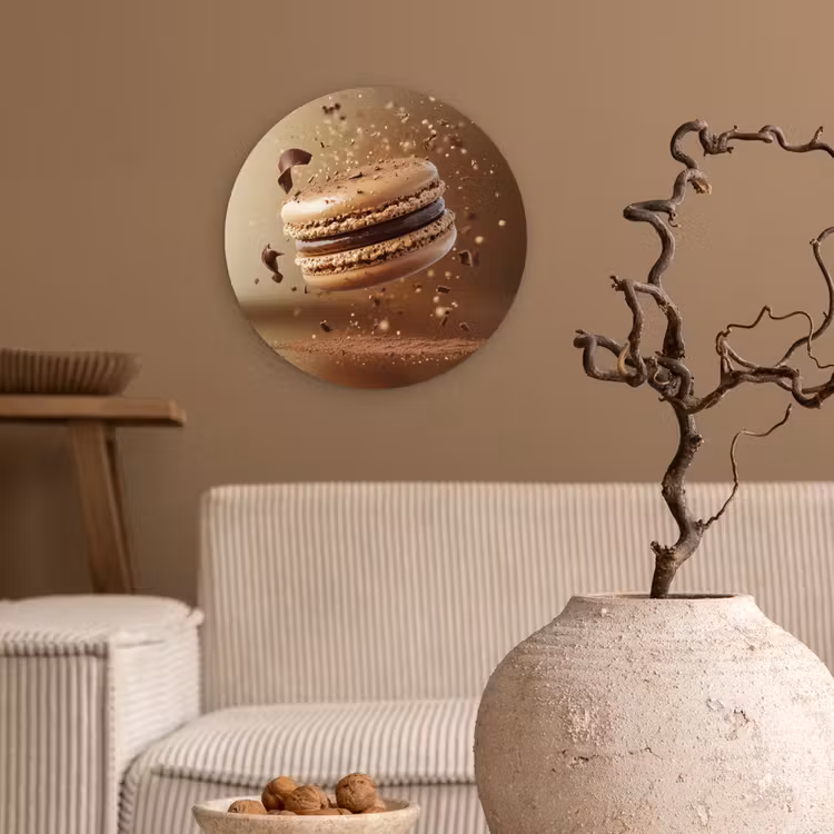 Chocolade - Macarons - Eten - Snoep Wandcirkel kunststof plaat 5mm dik klein -sfeer1