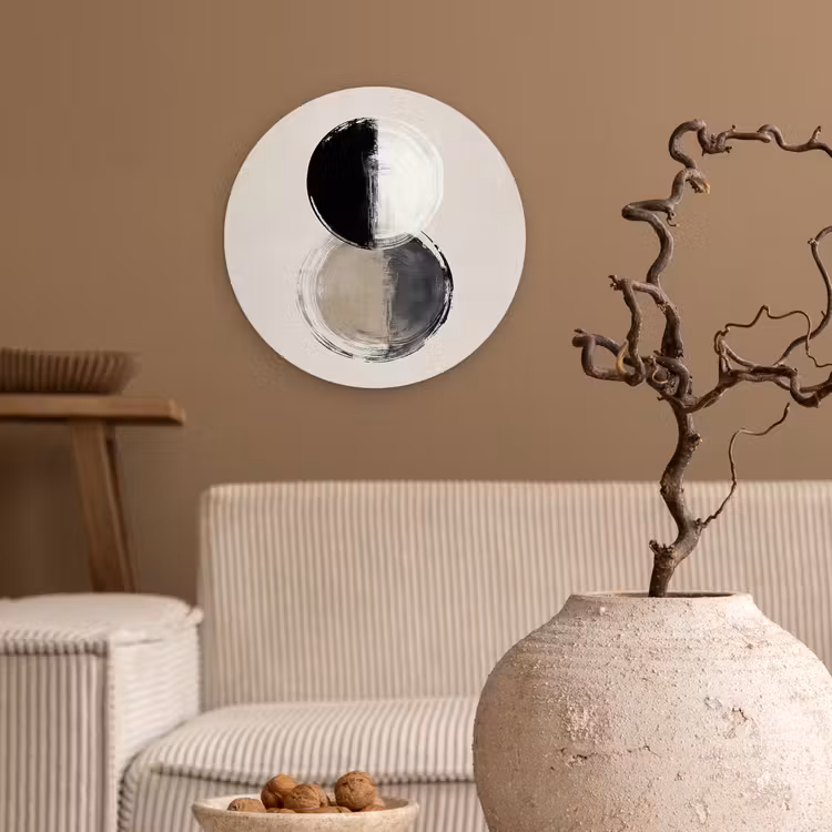 Cirkels - Strepen - Minimalistisch - Zwart Wandcirkel kunststof plaat 5mm dik klein -sfeer1