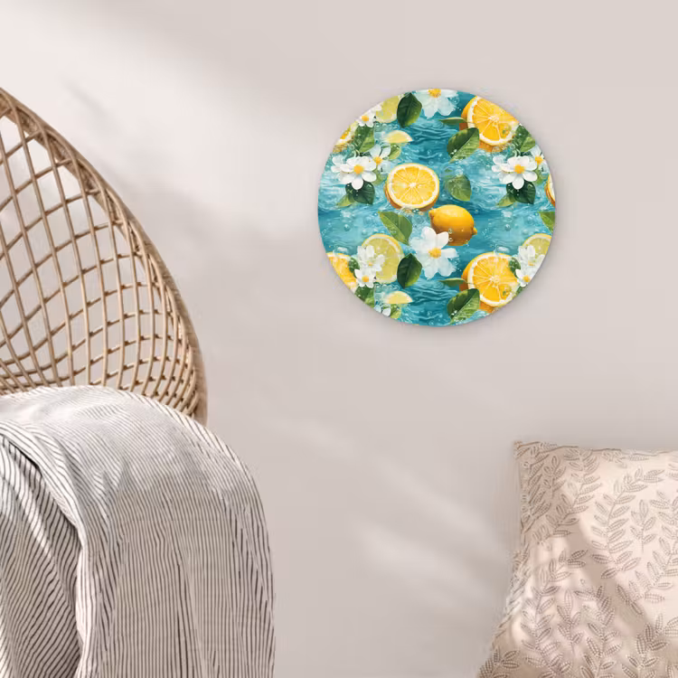 Citroen - Bloemen - Bruisend - Water Wandcirkel kunststof plaat 5mm dik klein 188 -sfeer5