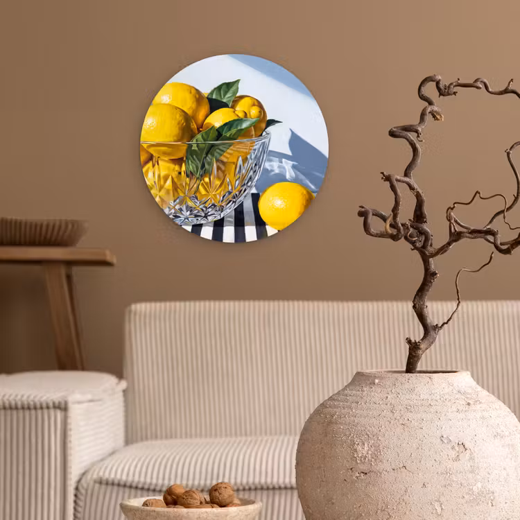 Muurcirkel - Citroenen - Fruit - Geel - Citroenen - Fruit - Geel Wandcirkel kunststof plaat 5mm dik klein
