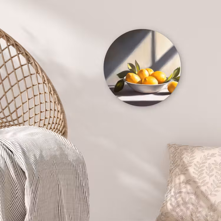 Citroenen - Stilleven - Geel Wandcirkel kunststof plaat 5mm dik klein -sfeer5