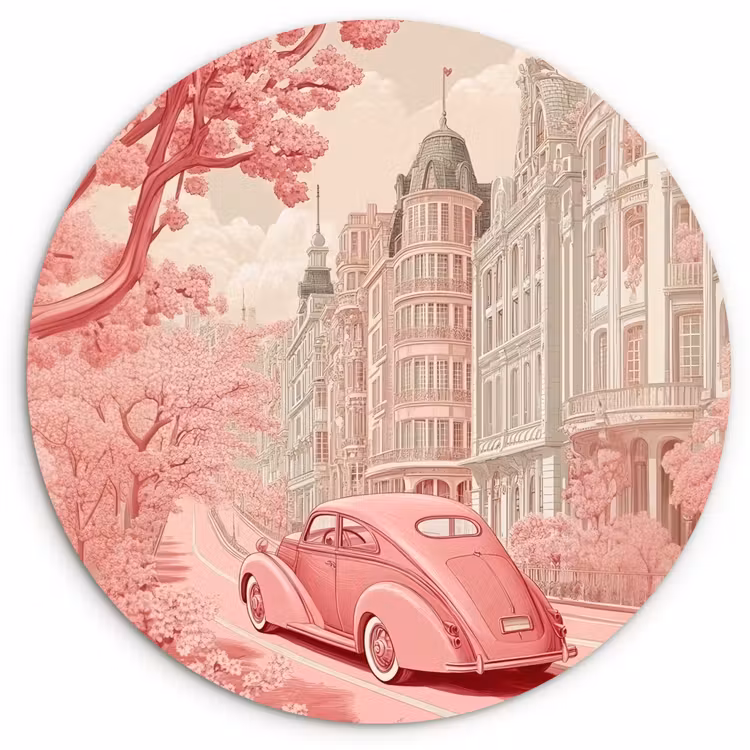 City - Car - Pink Wandcirkel kunststof plaat 5mm dik klein -3d