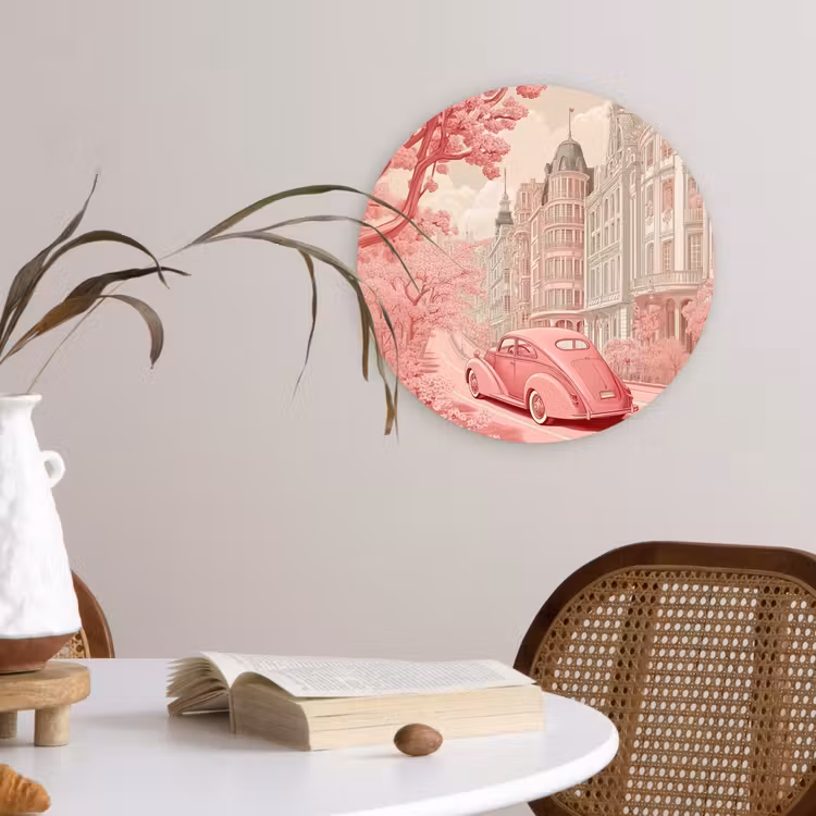 City - Car - Pink Wandcirkel kunststof plaat 5mm dik klein -sfeer4