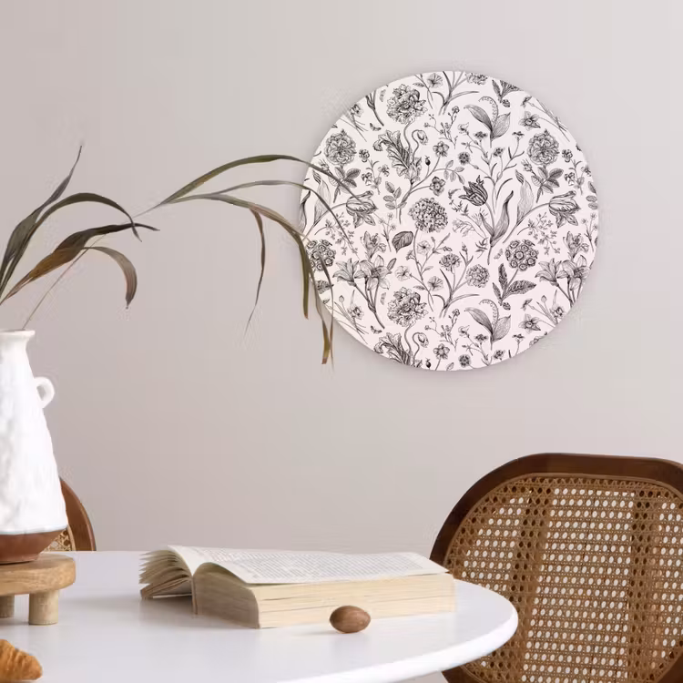 Classic - Black - White - Floral Wandcirkel kunststof plaat 5mm dik klein 188 -sfeer4