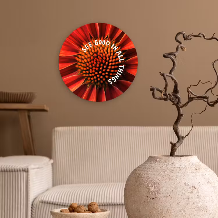 Close up - Bloem - Quote - Rood Wandcirkel kunststof plaat 5mm dik klein -sfeer1